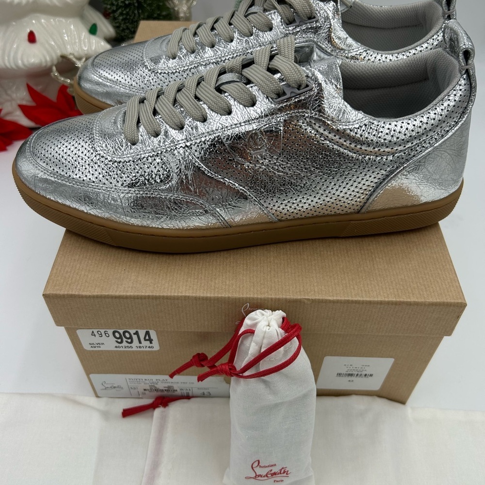 Men's Christian Louboutin tutti rui low top metallic leather sneakers size 43 - Picture 6 of 13